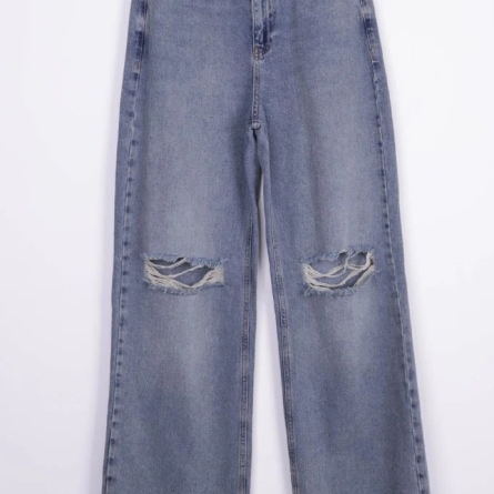 Blugi Wide Leg cu Tăieturi la Genunchi