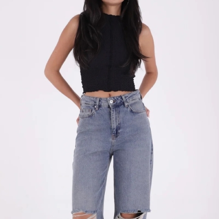 Blugi Wide Leg cu Tăieturi la Genunchi