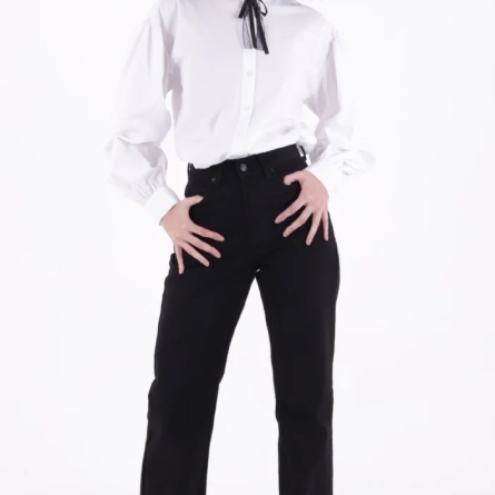 Blugi Negri Evazați cu Talie &Icirc;naltă