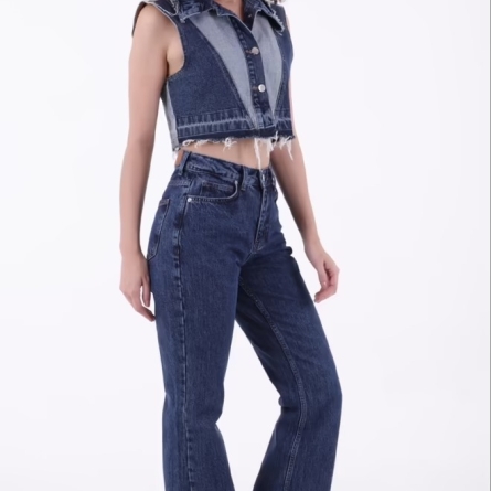 Blugi Blue Evazați cu Talie &Icirc;naltă