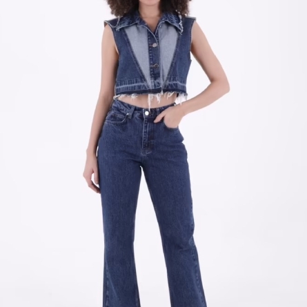 Blugi Blue Evazați cu Talie &Icirc;naltă