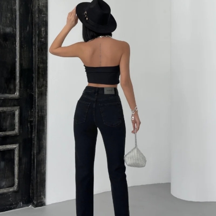 Pantaloni negri cu ornament geometric strălucitor