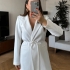 White Belted Straight-Cut Blazer