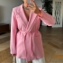 Pink Belted Straight-Cut Blazer