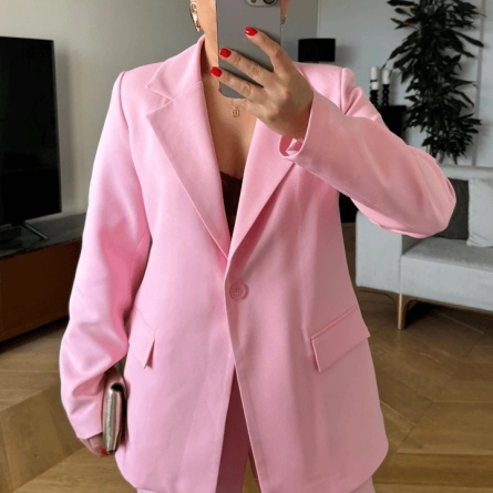 Sacou de damă roz cu un singur nasture