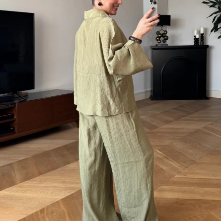 Khaki Casual Set &ndash; Kimono & Wide-Leg Pants