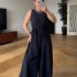Sleeveless black jumpsuit with a relaxed fit