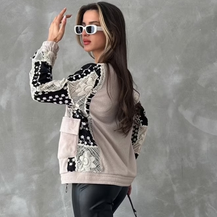 Кэжуал куртка с вышитыми рукавами