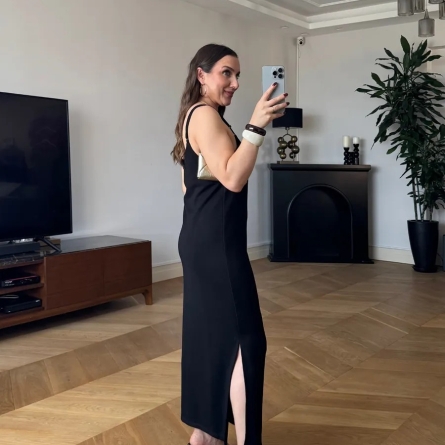 Rochie lungă neagră cu bretele reglabile