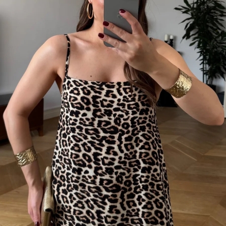 Long Dress with Adjustable Straps and Animal Print