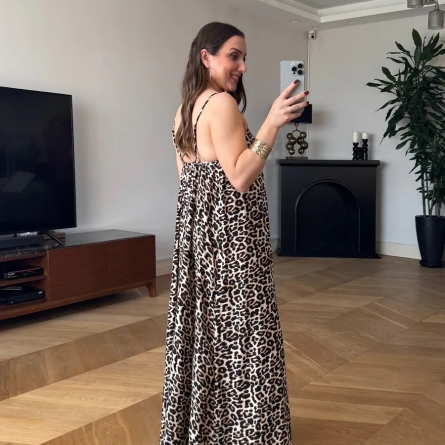 Long Dress with Adjustable Straps and Animal Print
