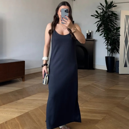 Antracit Long Dress with Adjustable Straps