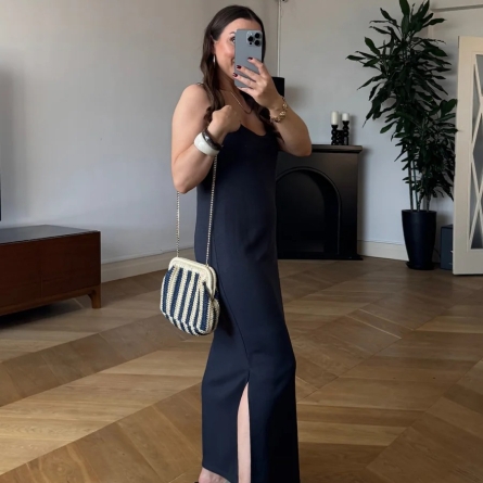 Antracit Long Dress with Adjustable Straps