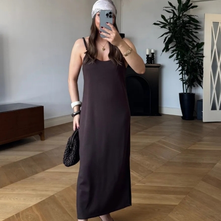 Brown Long Dress with Adjustable Straps