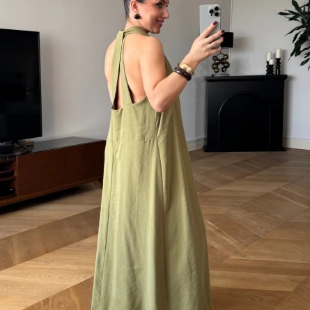 Backless Long Khaki Dress