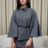 Gray Elegant Belted Poncho