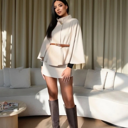 White Elegant Belted Poncho