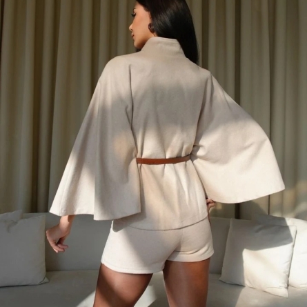White Elegant Belted Poncho