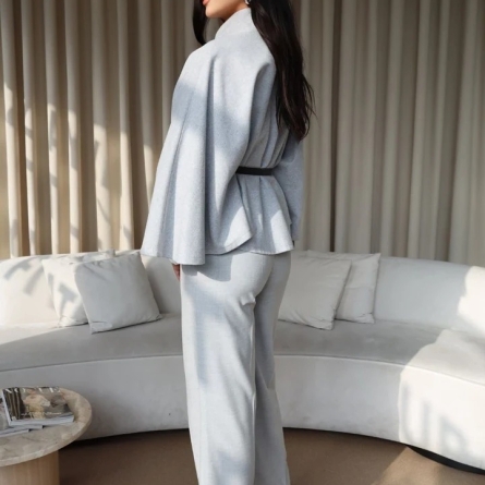 Light Gray Elegant Belted Poncho