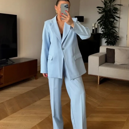 Light Blue Blazer with One Button