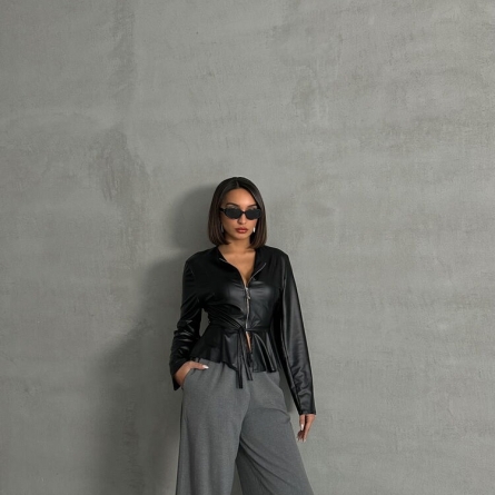 Faux Leather Fitted Blazer-Style Top