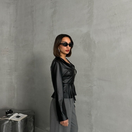 Faux Leather Fitted Blazer-Style Top