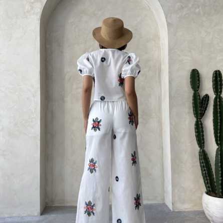 Белые широкие брюки из вышитого шифона