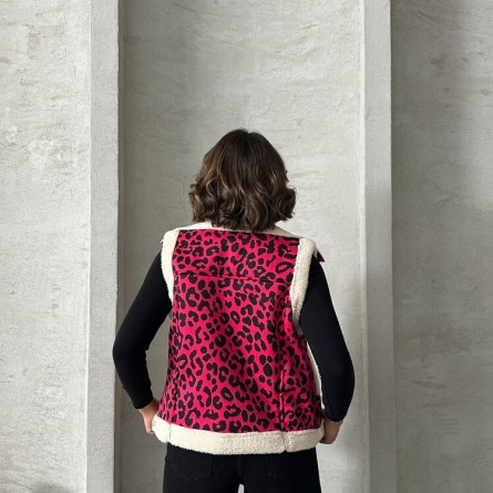 Vestă Roz de Pluș cu Imprimeu Leopard