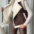 Black Leopard Print Vest with Faux Shearling Lining