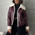 Burgundy Faux Leather Jacket with Shearling Lining