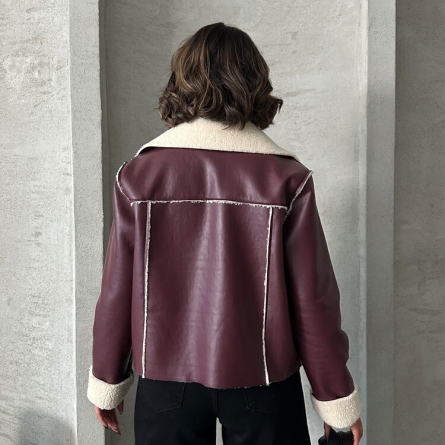 Burgundy Faux Leather Jacket with Shearling Lining