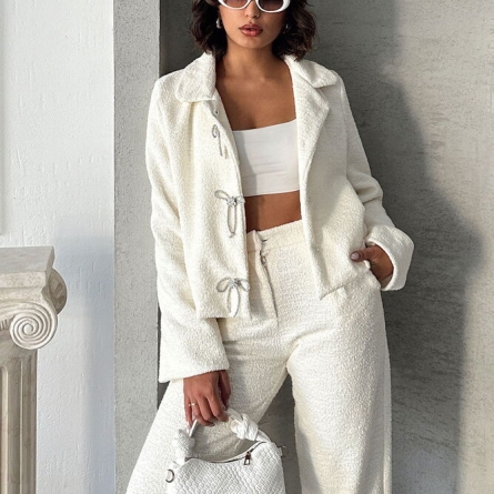 Short Cream Jacket with Decorative Ties