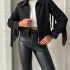 Short Black Suede Jacket with Fringe Details