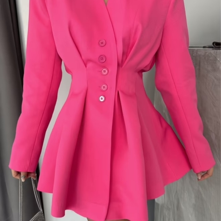 Fuchsia Blazer Dress with Flared Silhouette
