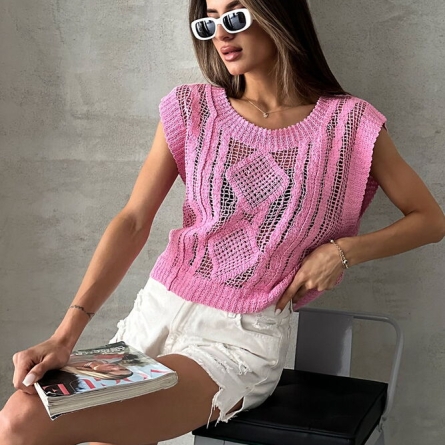 Vestă &icirc;mpletită roz