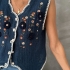 Blue Embroidered Cotton Vest