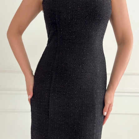 Sleeveless Tweed Dress in Black