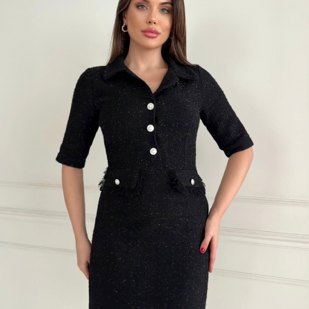 Rochie tweed tip sacou neagră