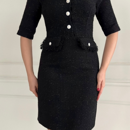Rochie tweed tip sacou neagră