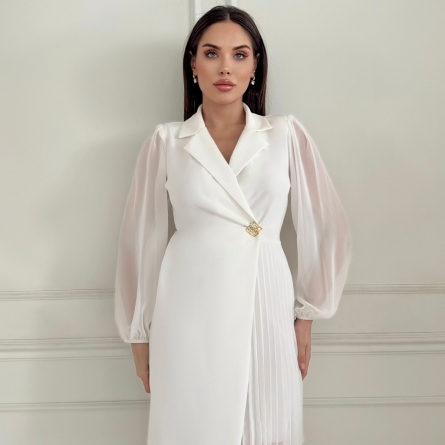 Rochie albă tip sacou cu pliseuri