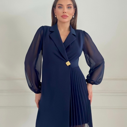 Темно-синее платье-пиджак с плиссировкой