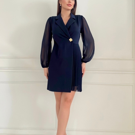 Темно-синее платье-пиджак с плиссировкой