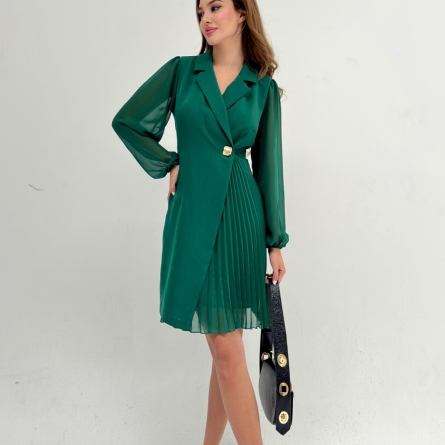 Rochie verde tip sacou cu pliseuri