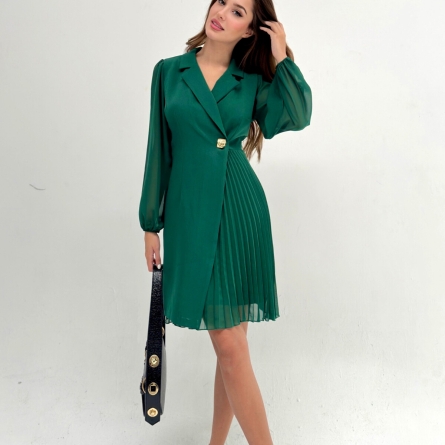 Rochie verde tip sacou cu pliseuri