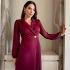 Burgundy Blazer-Style Dress with Pleats