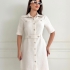 White Tweed Blazer-Style Dress with Buttons and Belt