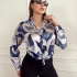 Satin Abstract Print Mavy Shirt