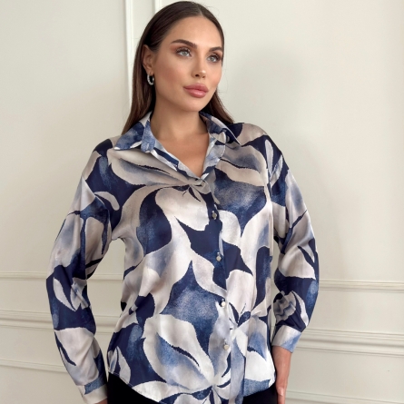 Satin Abstract Print Mavy Shirt