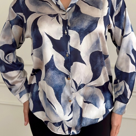 Satin Abstract Print Mavy Shirt