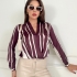 Wrap Blouse with Vertical Cappucino Stripes